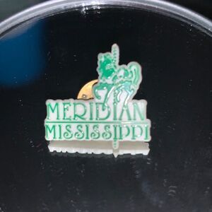Vtg “Meridian, Mississippi” white‎ lapel pin with carousel horse